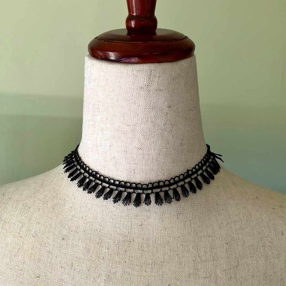 Boho Black Lace Tassel Choker